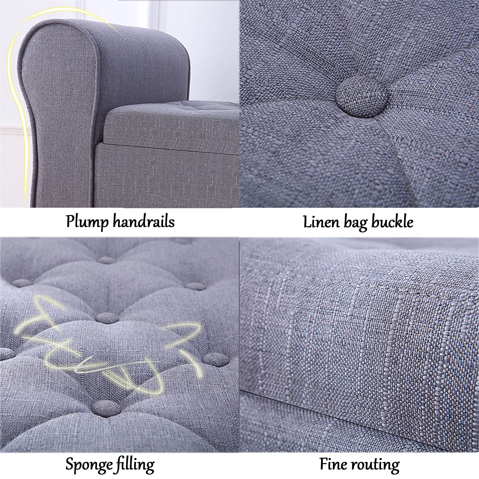 Pouf Contenitore Vintage Imbottito di Grande capacità in Lino Rosso per Camera da Letto e Soggiorno, con Gambe in Legno, Dimensioni 100x40x40 cm.