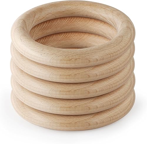 Miniatura 8 de FoDau770 5 anillos de madera de haya natural, anillos de madera maciza sin terminar, círculos de madera resistente, círculos de macramé para