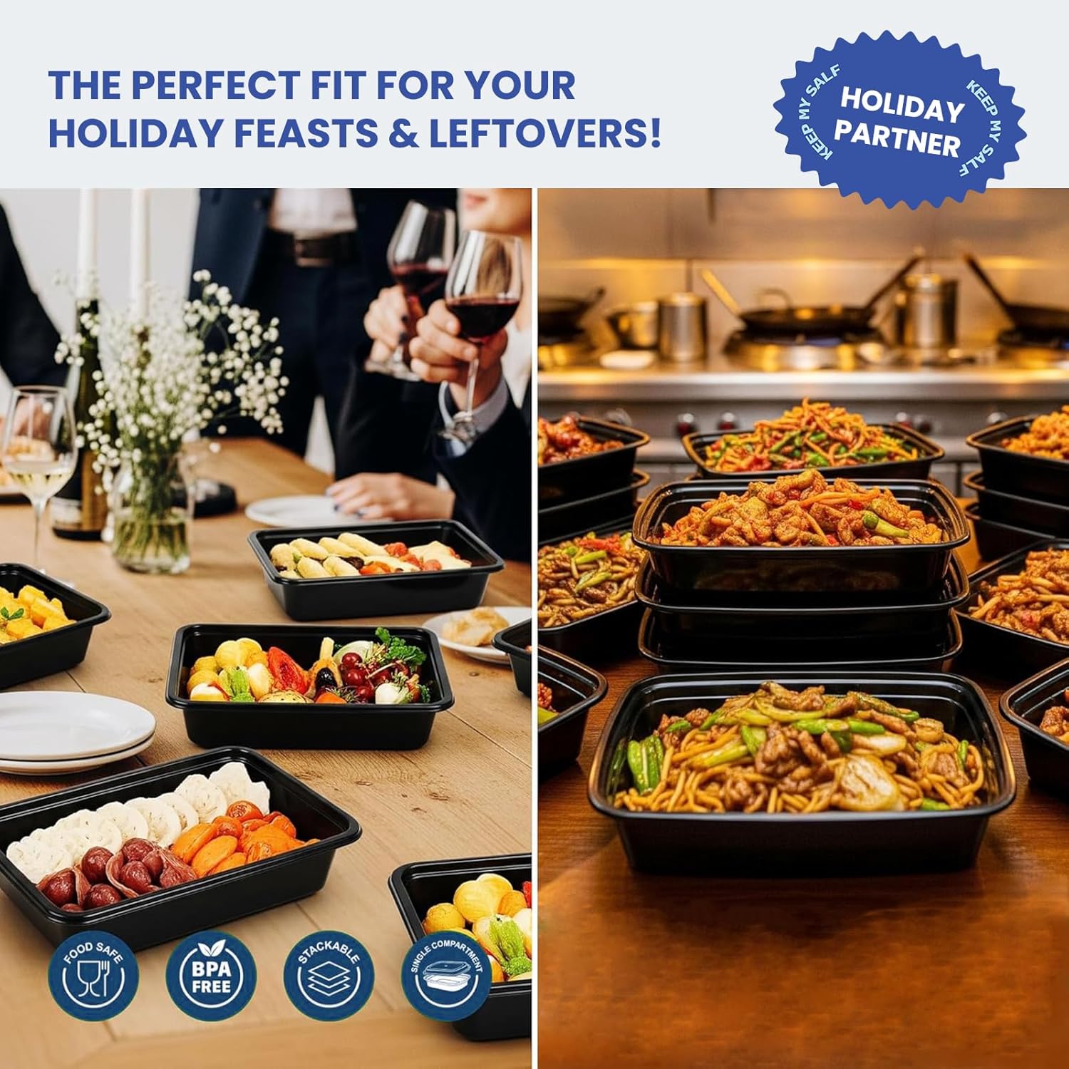 50 Pack 32 oz Take Out Food Storage Containers with Lids, Meal Prep Leftover Containers Disposable BPA Free, To-Go Food Containers Leakproof Airtight, Microwave & Freezer Safe - Image 7