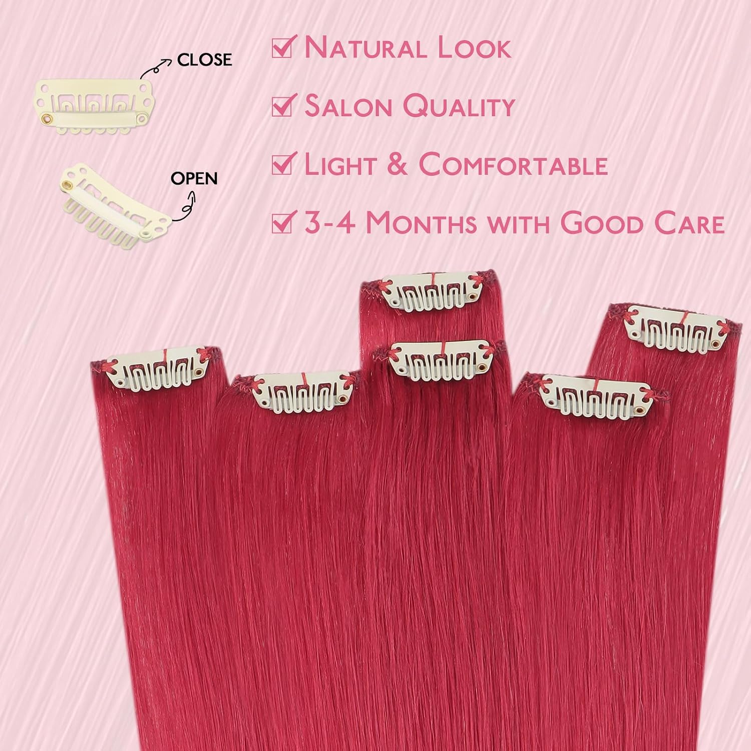 WENNALIFE Red Clip in Hair Extensions Real Human Hair 35g 6pcs 14 Inch Colored Hair Extensions for Kids Women Colorful Hair Pieces Pop-up Style Straight Extensiones De Cabello Humano Con Clip thumbnail