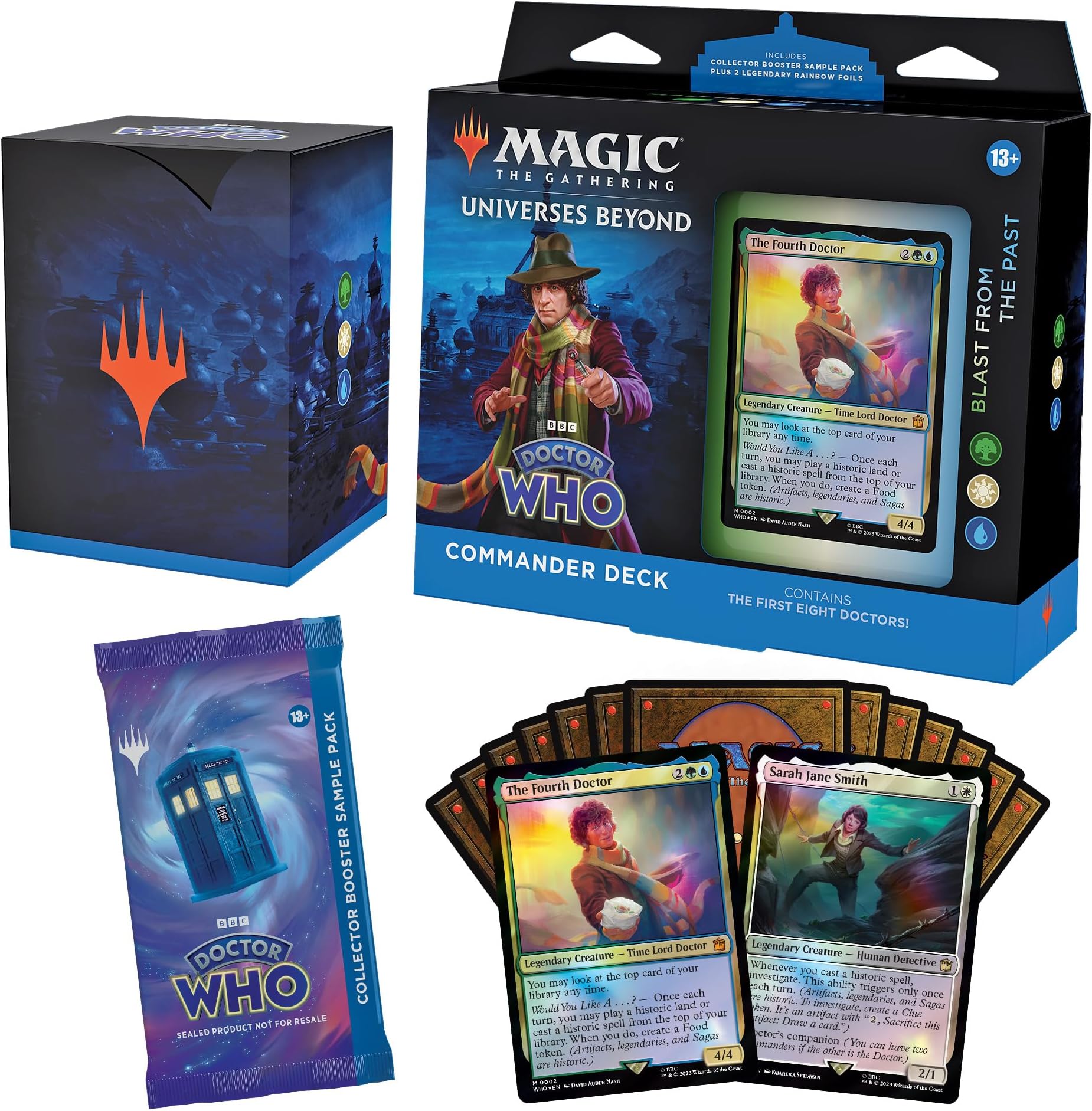 Magic: The Gathering Doctor Who Commander Deck – Blast from the Past (100-Card Deck, 2-Card Collector Booster Sample Pack + Accessories)
