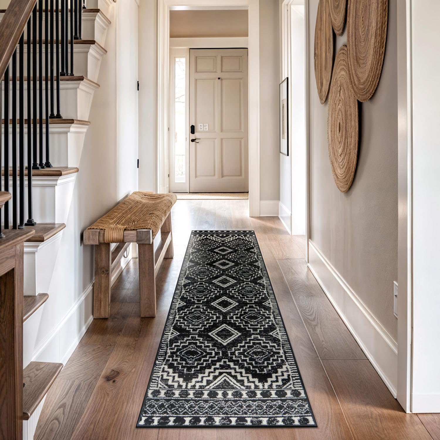 Rugshop Southwestern Black and White Tribal Area Rug Geometric Diamond Pattern Carpet for Hallway,Living Room,Kitchen Bedroom, or Entryway – Boho Rustic Soft Floor Decor 2' 3" x 8' Runner Black