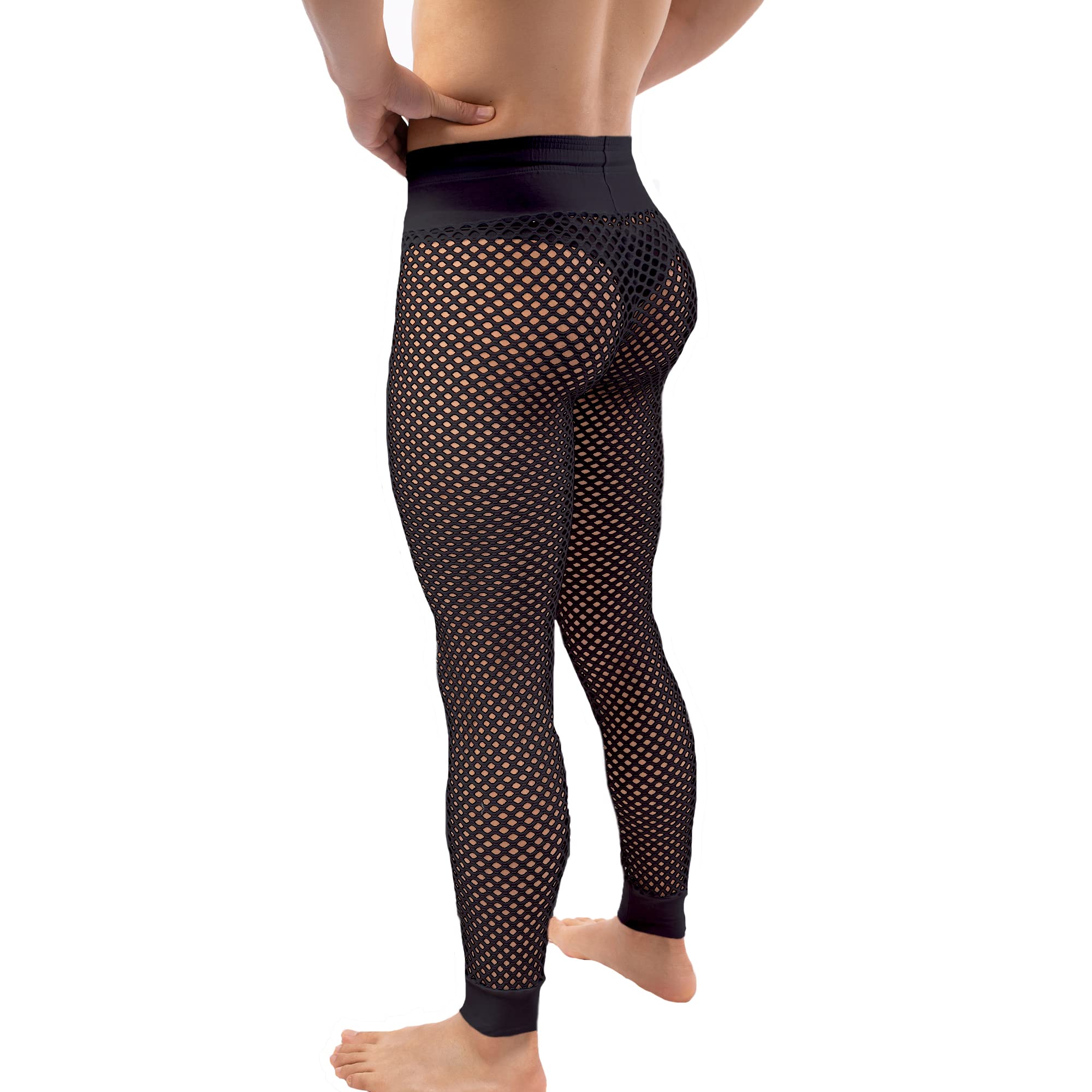 QiaTi Pantalon résille pour Homme en Maille Transparente - Pantalon Long Extensible avec Cordon de Serrage