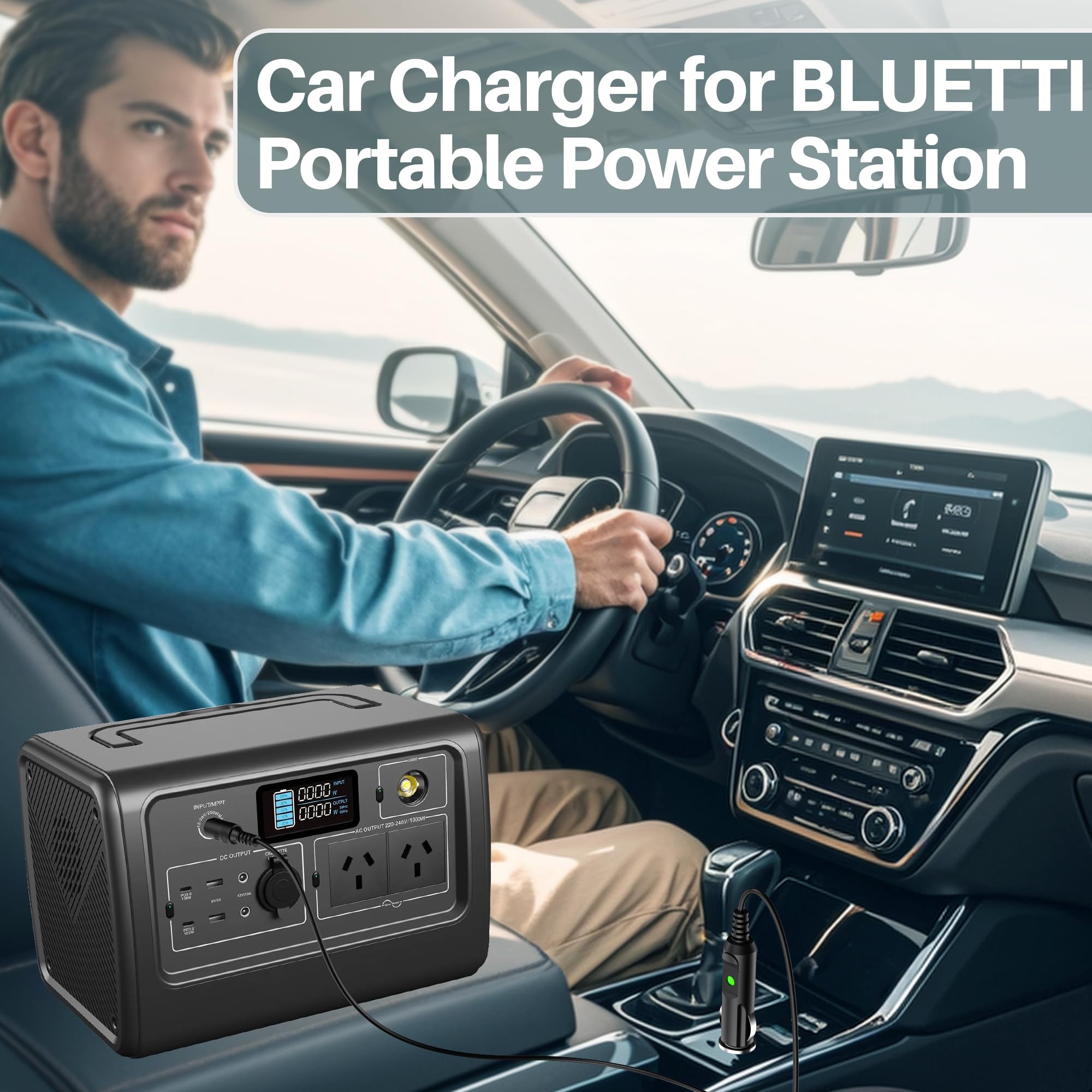 Cargador de coche para Bluetti EB3A EB70 EB70S adaptador con cable de carga de 6.6 pies cable de alimentación CC