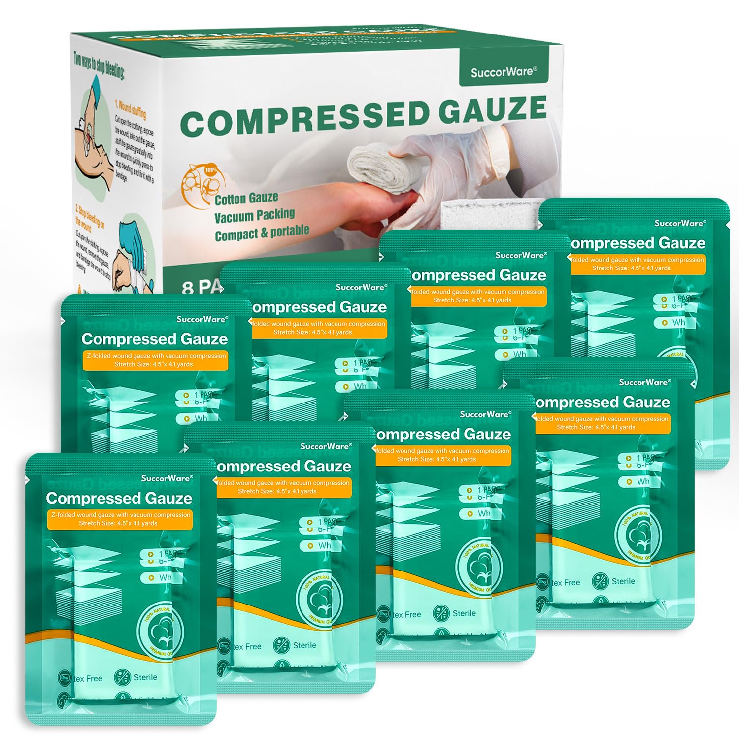 8 Packs Sterile Compressed Gauze with Z-Folded - Wound Gauze for Bleed Stop 4 5 x 4 1