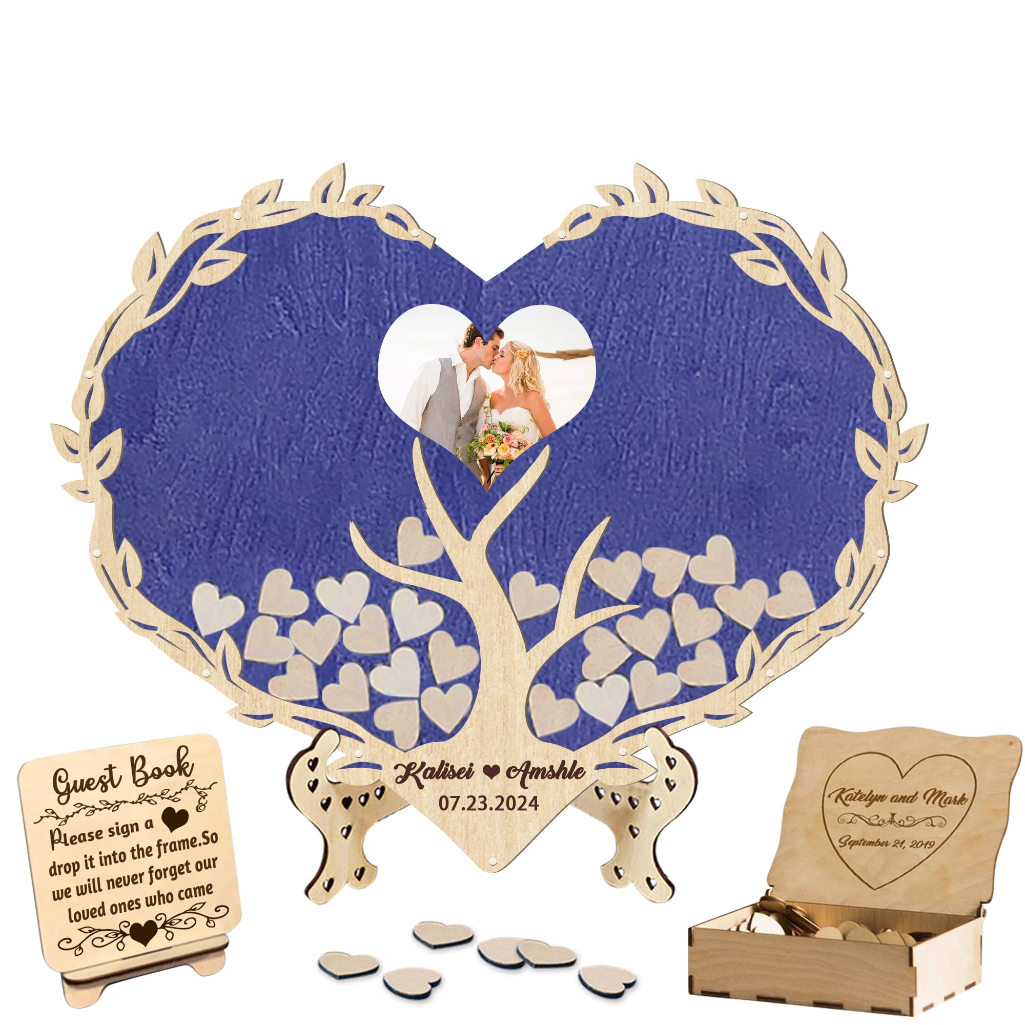 Personalizzato Libro degli Ospiti di Nozze,Costume Alternativa al Registro degli Ospiti Cartello con Nome Data e Cartello Cuori in Legno per Nozze Anniversario Compleanno Festa Baby Shower