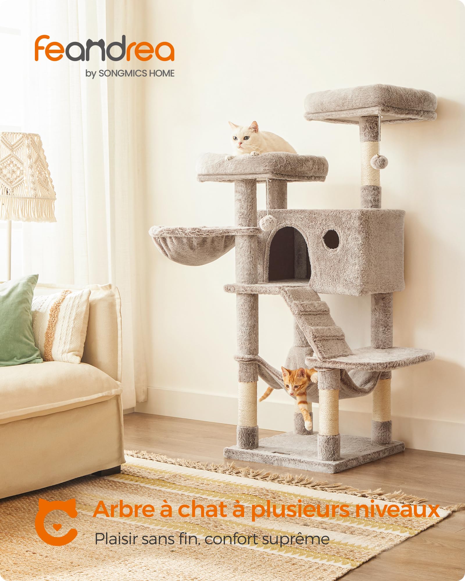 Feandrea Arbre à Chat, Tour de Jeux, Grand, Doux, Marron et Blanc Ombré PCT162M01