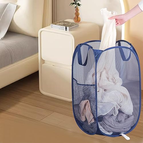 Miniatura 6 de Cestas plegables de malla para la ropa sucia, cesta portátil para ropa sucia, cestas de almacenamiento plegables (azul, paquete de 2)