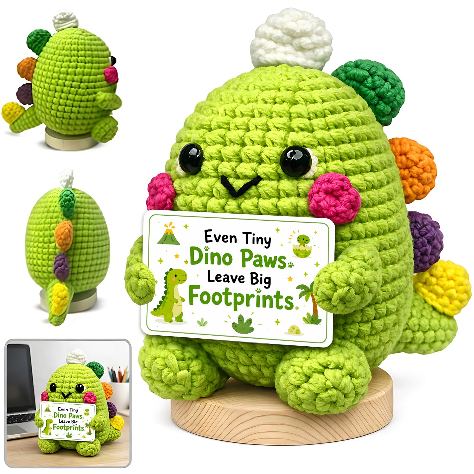Dinosaur Emotional Support Crochet Animals with Message, Dinosaur Gifts