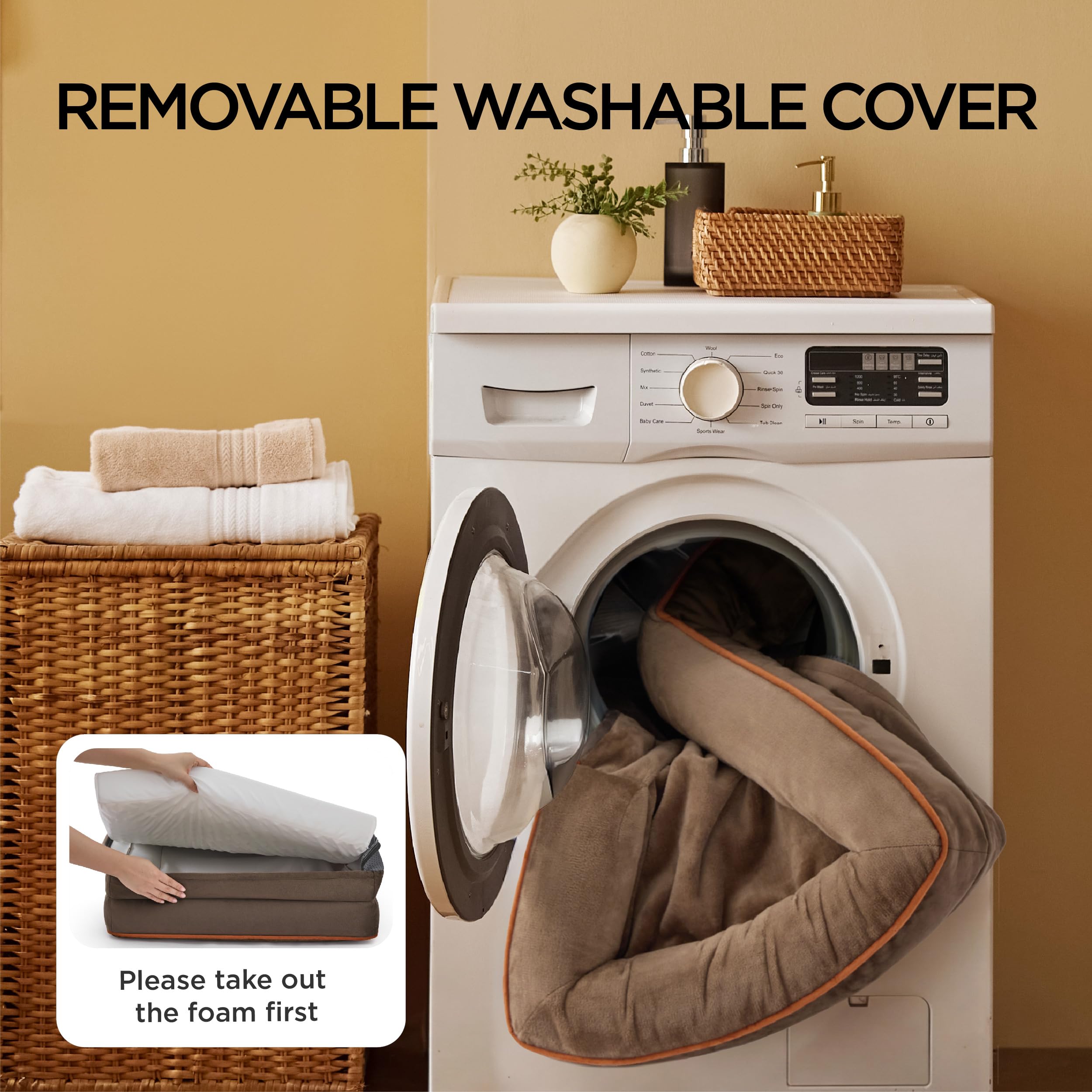 Bedsure Letto per Cani Grande 89x63x16.5cm - Divano per Cani Taglia Gande in Uovo Foam, Colore Marrone, Cuscino per Cani Sfoderabile e Lavabile