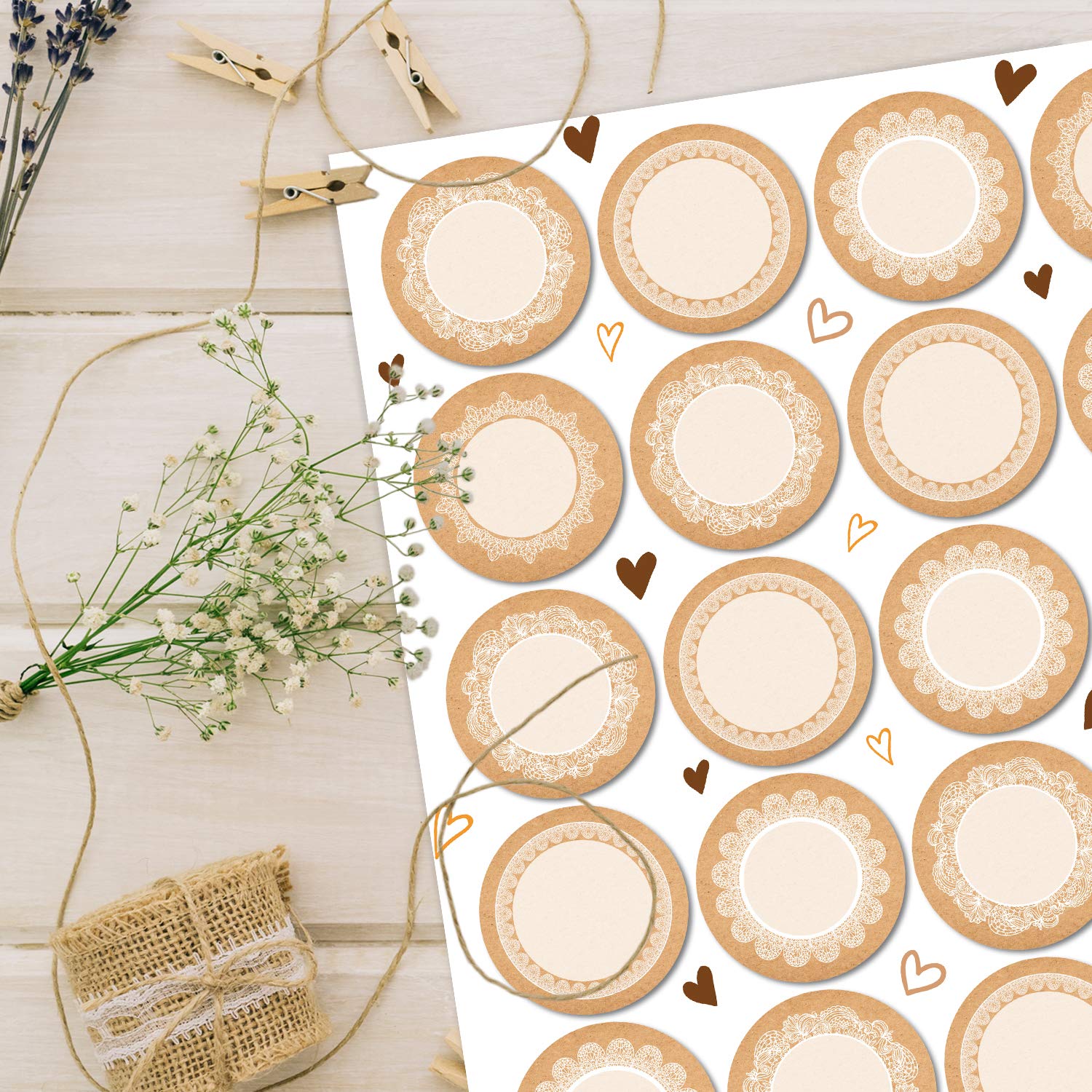 Lot De 48 Autocollants Beige Avec Inscription "Schön, Dass Du