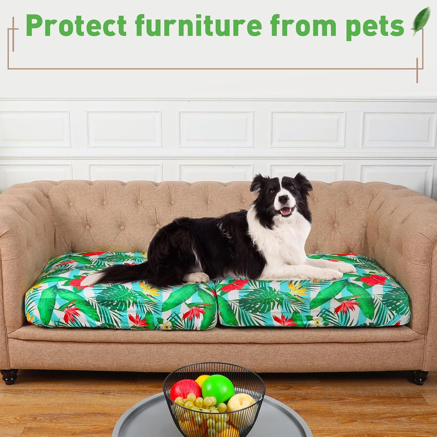 8 Pcs Outdoor Cushion Covers Patio 25 Inch Stretchable Furniture Cushion Covers Floral Indoor Sofa Replacement Seat with Elastic Bottom (Tropical)