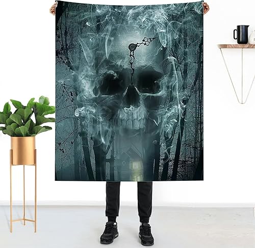 Miniatura 5 de Manta de calavera de terror de 50 x 60 pulgadas, manta de microfibra de franela de franela de microfibra para sofá, cálida y ligera para niños y
