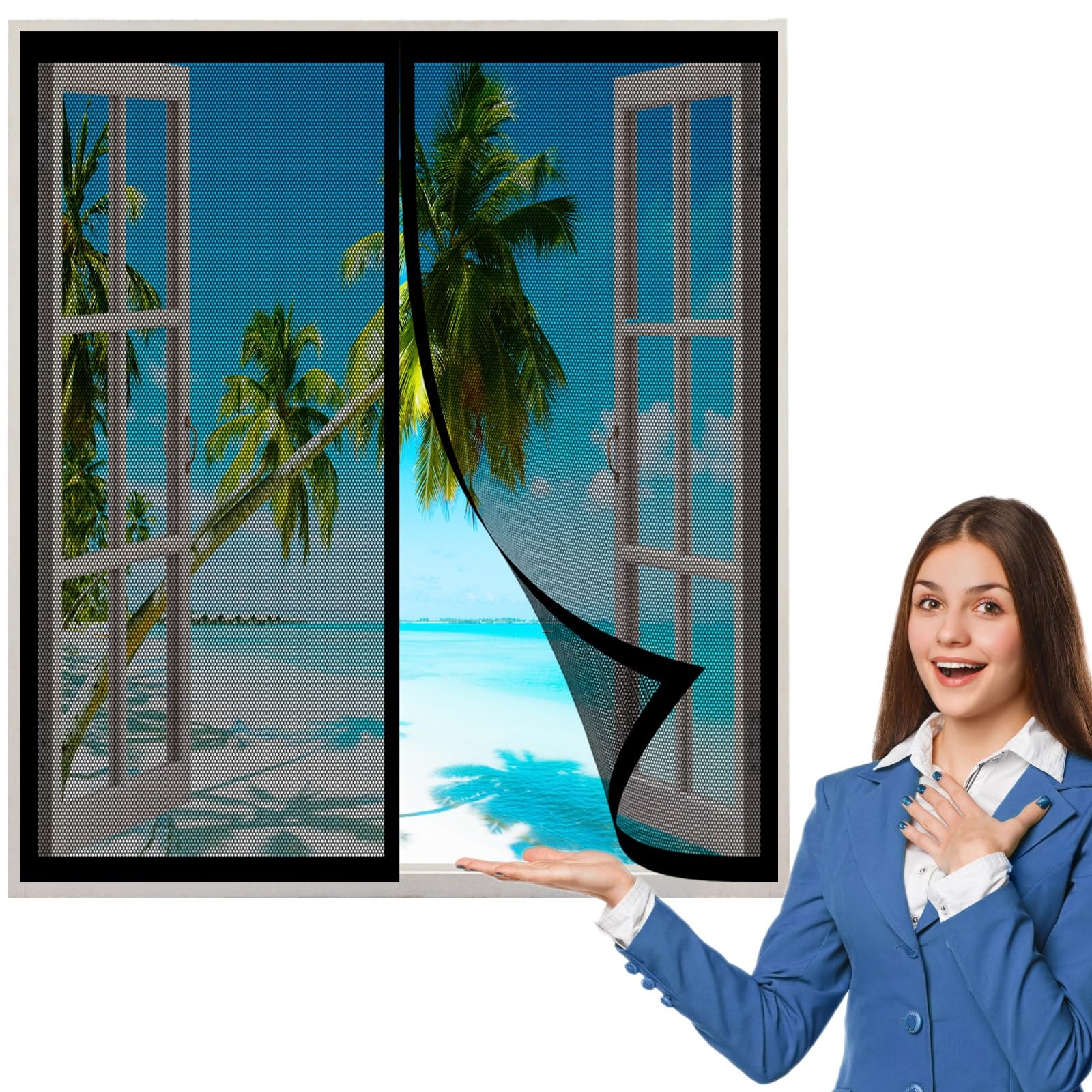 Fliegengitter Fenster 220 x 170 cm, Insektenschutz Selbstklebendes Fliegengitter für Fenster, Ohne Bohren für Alle Arten von Fenstern, Schwarz