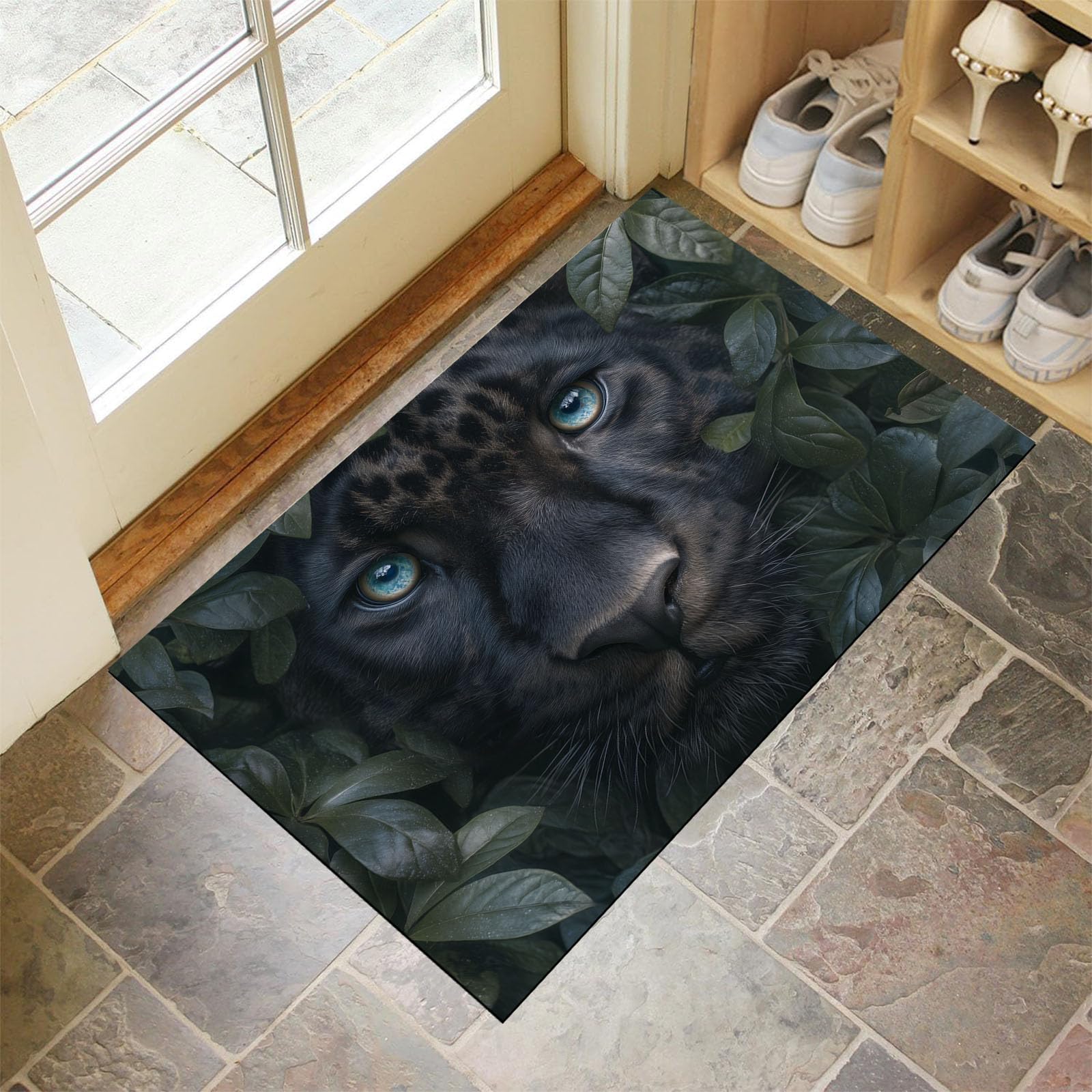Tapis de porte intérieur vert foncé jungle pour sublimer l'entrée du hall