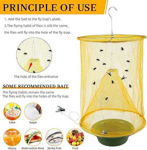 Miniatura 3 de Paquete de 8 trampas para moscas al aire libre, trampa estable para moscas, jaula reutilizable para matoscas de moscas, bolsa para atrapar moscas