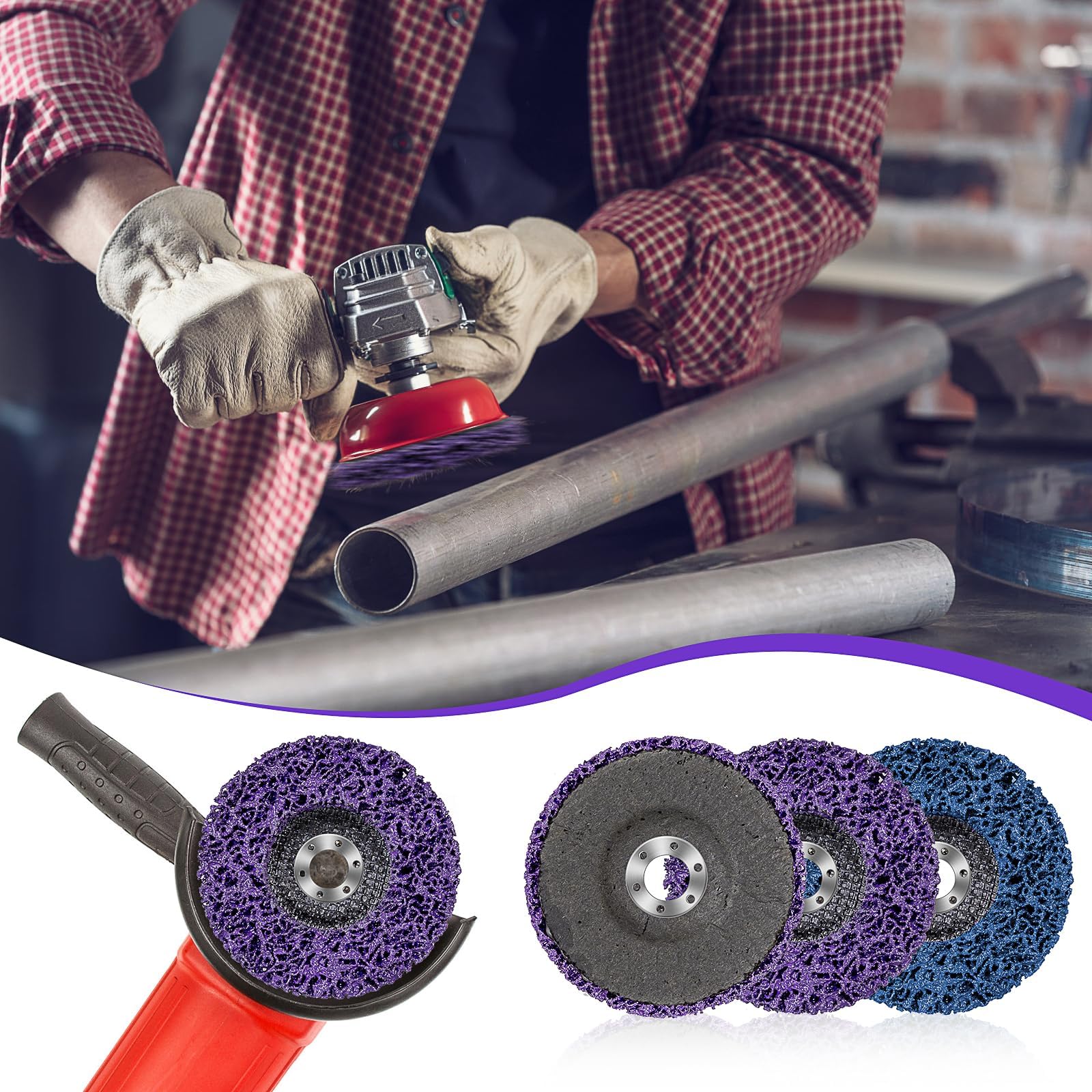 12 Stück Streifenscheiben für Winkelschleifer, 115mm Hochleistungs und Bruchsichere Reinigungsscheibe, Lackentferner Schleifräder für Metall, Holz, Beton, Kunststoff