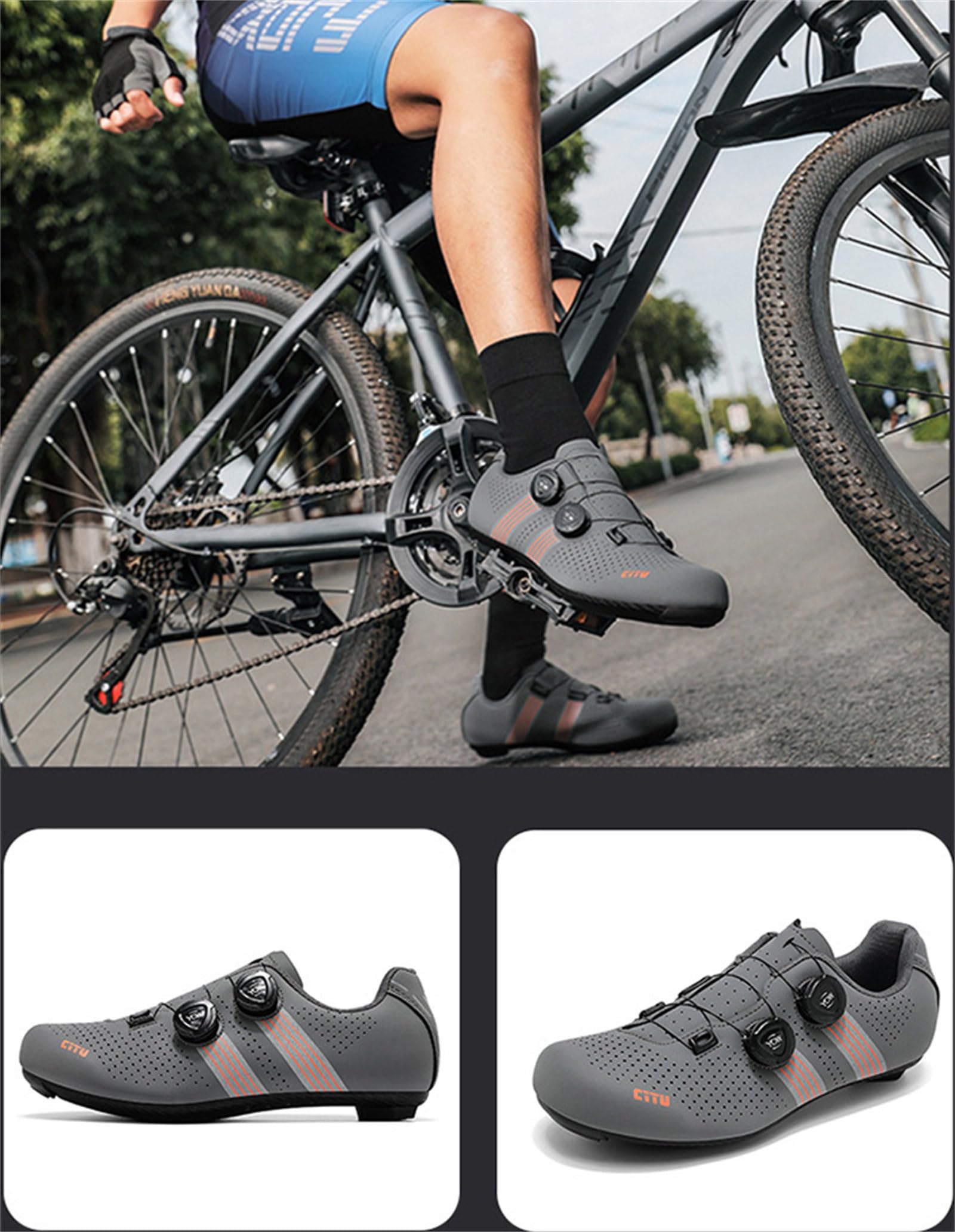 Hixingo Fahrradschuhe Herren, Breite Zehenbox, SPD/SPD-SL Look Delta, Damen Rennradschuh MTB Radsportschuhe Mountainbike Schuhe Sneaker Atmungsaktive Outdoor Radschuhe Fahrrad Schuhe