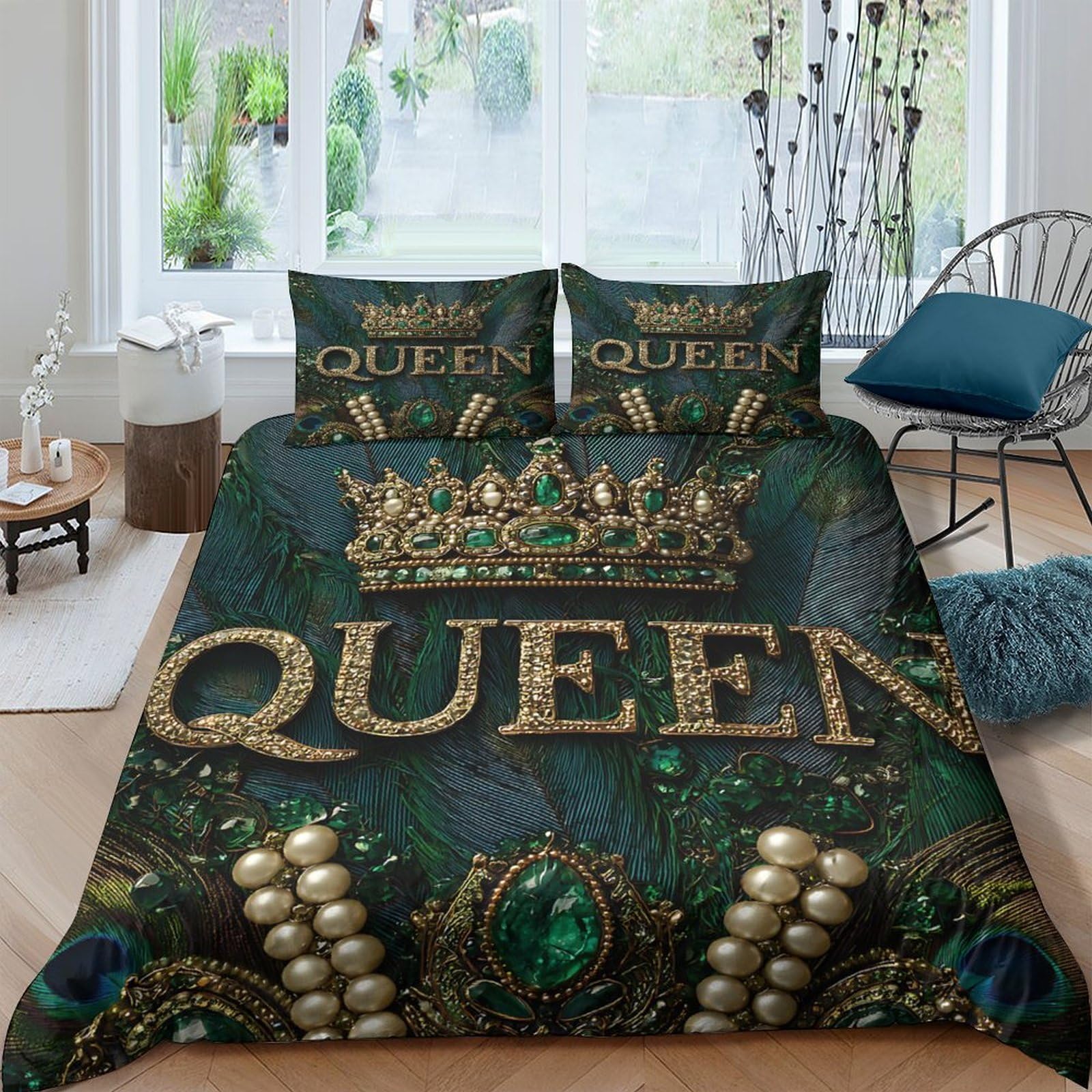 Ctjqhvkz Style-3 3D Printed Green Royal Crown Fitted Sheet Microfiber Soft Anti-Slip Queen Bed Cover For Bedroom Guest Room Decor Single（135X200cm）