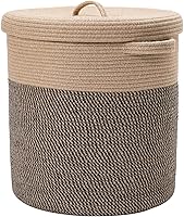 Vista 9 de Cesta de almacenamiento extra grande de 16 x 16 x 18 pulgadas con tapa, cestas de almacenamiento de cuerda de algodón, canasta de lavandería, Gris
