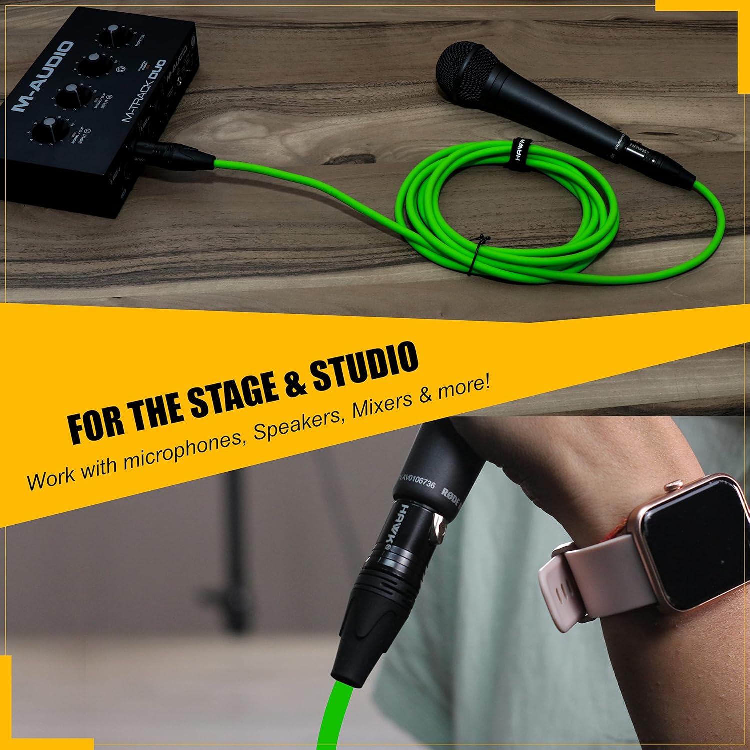 Hawk Proaudio SXFG010 Gold Series XLR Male to Female Microphone Cable With Cable Tie - 3 Meter (Green Color)