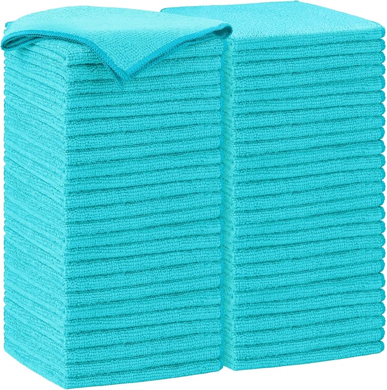 AIDEA Paño de limpieza de microfibra azul, 50 unidades, trapos de limpieza absorbentes de 12.0 x 12.0 in | Toallas de microfibra para autos sin pelusa, trapos de microfibra reutilizables, toallas de tienda, trapos para platos para suministros de limpieza de cocina/hogar