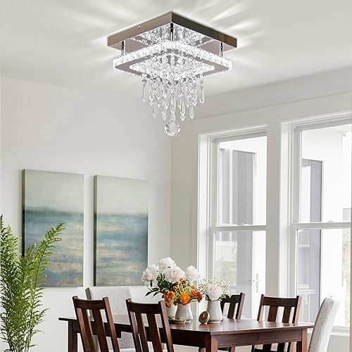 Miniatura 10 de Zenouidle Candelabro cuadrado de cristal moderno, lámpara de techo LED empotrada, lámpara colgante para comedor, dormitorio, sala de estar, pasillo