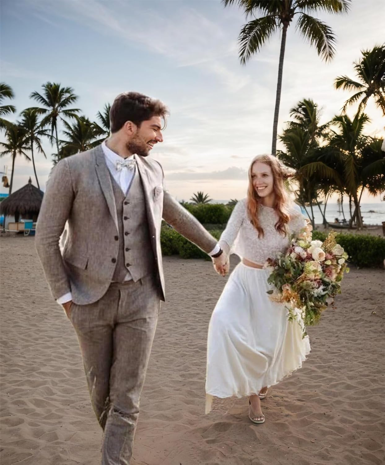 Linen Suits for Men 3 Piece Slim Fit Summer Mens Suit Casual Formal Business Wedding Prom Tuxedo Set