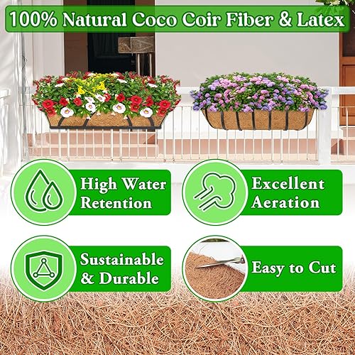 Miniatura 2 de Halatool 2 forros de caja de ventana de 24 pulgadas, forro de repuesto de fibra de coco preformada, forros de fibra de coco natural para macetas de