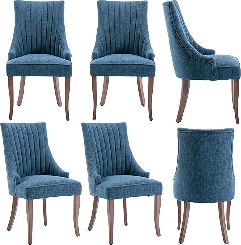 Miniatura 34 de Aoowow Juego de 4 sillas de comedor tapizadas de mezcla de lino, sillas de comedor copetudas con canales para cocina, patas de madera maciza, sillas