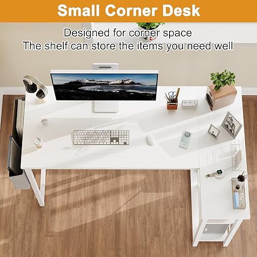 Miniatura 5 de Grandder Escritorio para computadora en forma de L con estantes reversibles, escritorio esquinero pequeño de 40 pulgadas con bolsa de