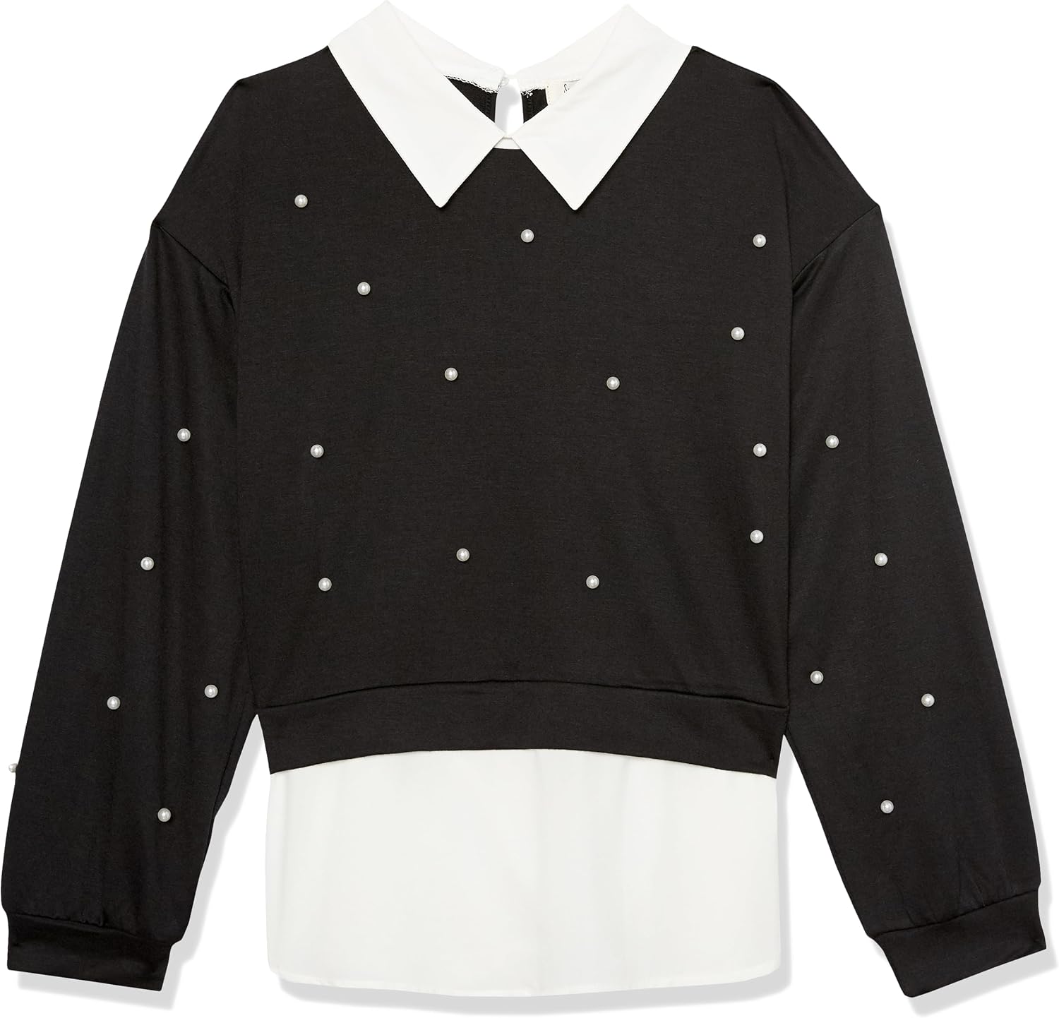 Speechless Girls' Two-fer Pearl Beaded Drop Shoulder Pullover