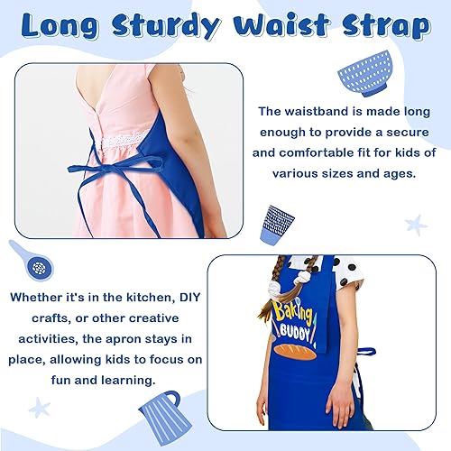 Miniatura 253 de R HORSE Juego de 2 delantales para niños y sombrero de chef, delantal de cocina azul ajustable para niños, kit de pintura y entrenamiento
