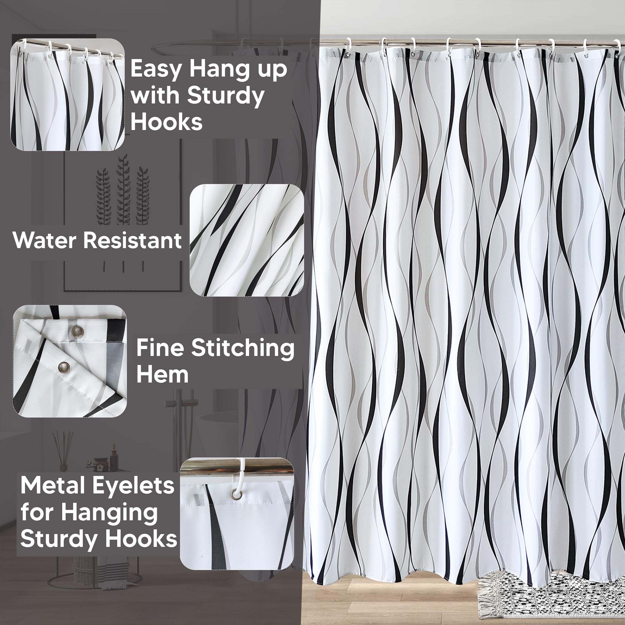 WedDecor Bathroom Shower Curtain Waterproof Anti Mould Mildew Resistant - Image 4
