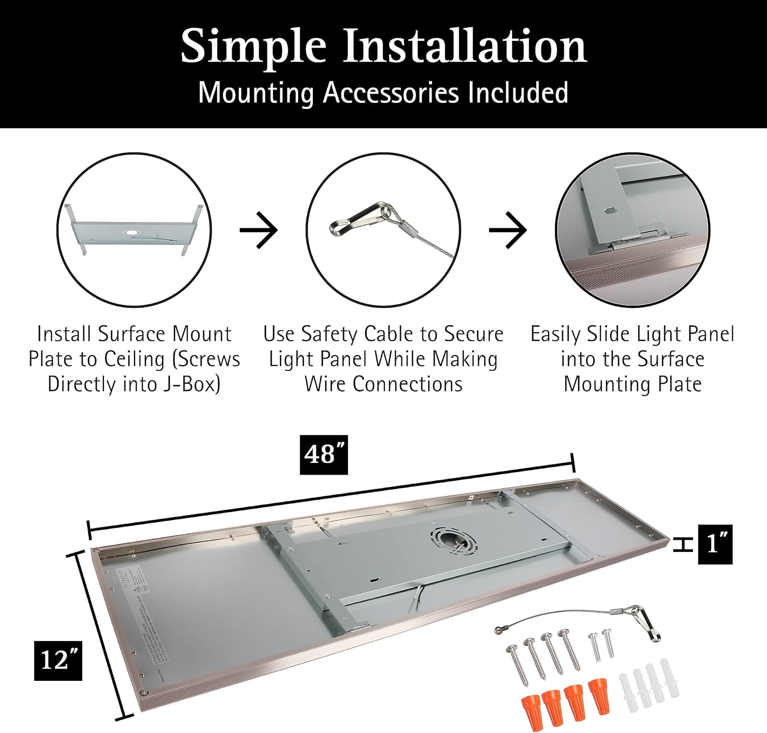 Ultralux 1x4 ft Surface Mount Ceiling Light Panel – Slim, Edge Lit, Flush Mount Flat Panel for Kitchen, Home & Office - TRIAC Dimmable, 3CCT Adjustable Color Temperature (Brushed Nickel, 1 Pack)
