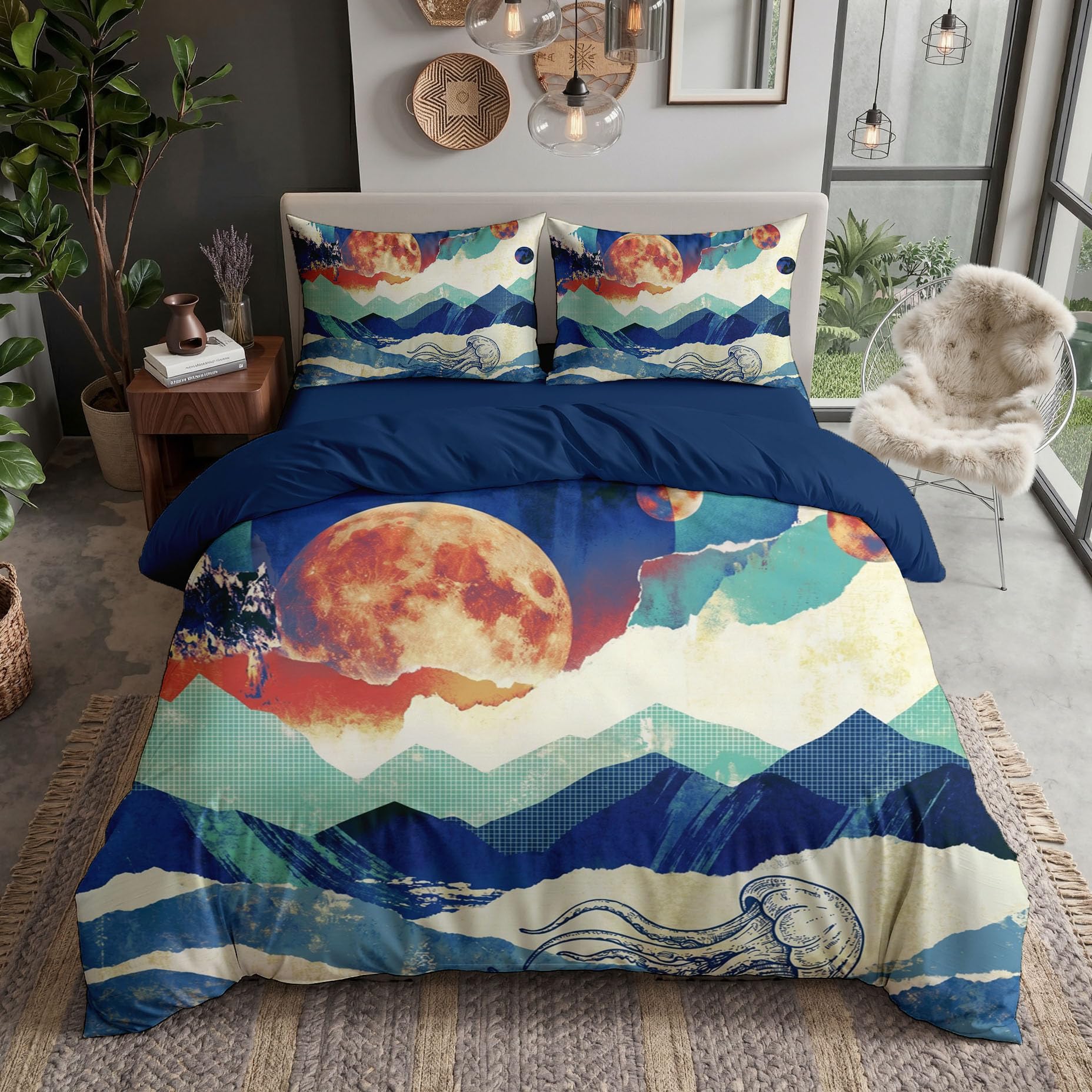 Housse de couette 200x200 avec fermetures éclair pratiques parure de lit réversible bleu royal