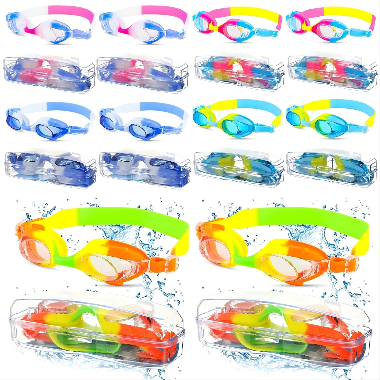 20 Pairs Unisex Kids Goggles Bulk for 4-14 Swimming Goggles for Children Anti Fog No Leaking Swim Goggles Pack
