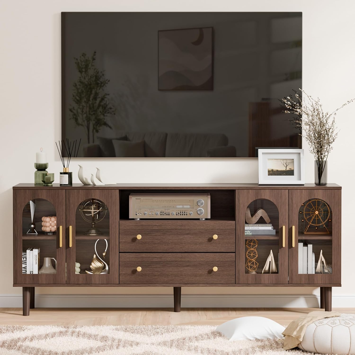 TV Stand for TVs up to 65 Inch,Entertainment Center with Storage,Mid Century Modern Media TV Console Table,Wooden Home Furniture for Living Room Bedroom,Brown