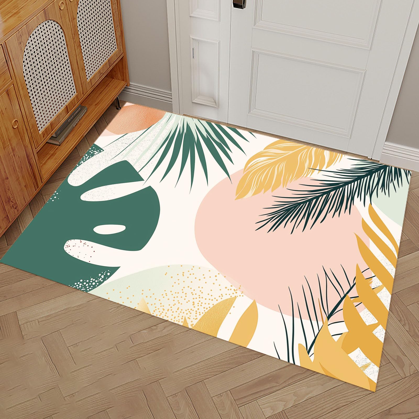 Tapis de sol antidérapant avec feuilles tropicales terreuses