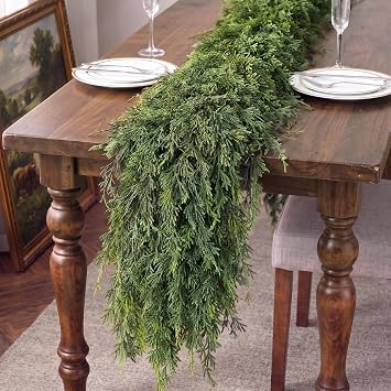 2Pcs 6FT Lifelike Touch Artificial Christmas Cedar Garland for Mantle Decor