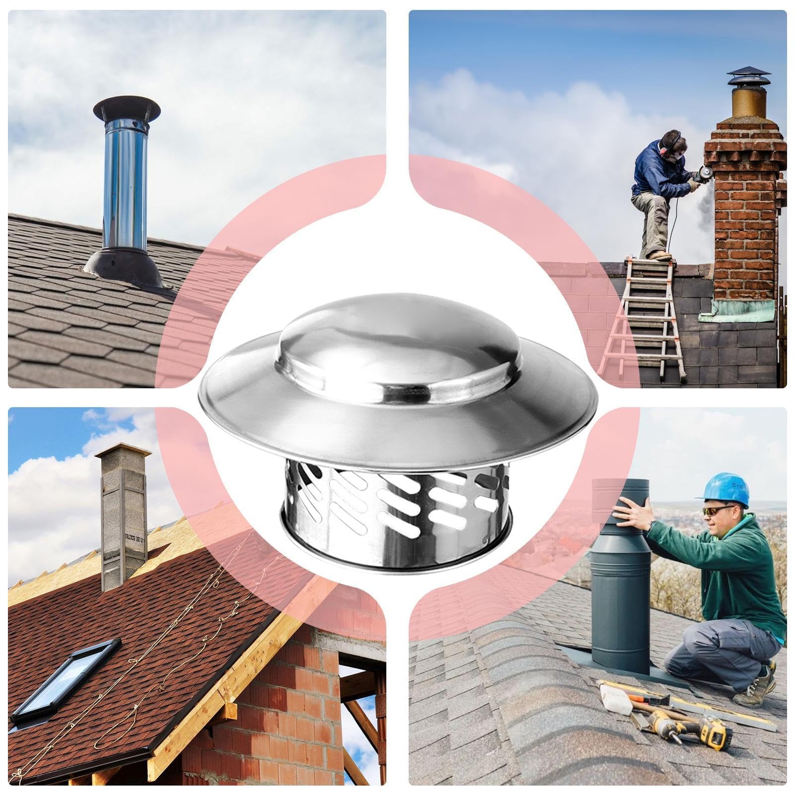 Nasada kominowa | Stal nierdzewna Okrągły Daszek | Odporna na warunki atmosferyczne Dach Wentylacja Osłona komina | do Finial Konstrukcja Stovepipe Zewnętrzny Woda Heater Fabryka Masonry Dom Piece