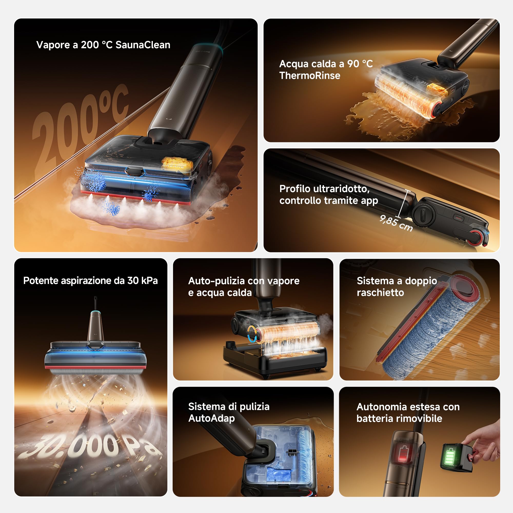 DREAME T16 Pro Steam Aspirapolvere Lavapavimenti, Aspir. da 30.000 Pa