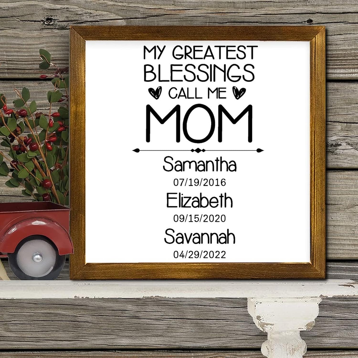 My Greatest Blessing Call Me Mom Framed Wooden Sign Sayings Lettering Wood Block Plaque Rustic Home Wall Decoration for Living Room Bedroom Front Door Office Housewarming Gift 12x12 Inch