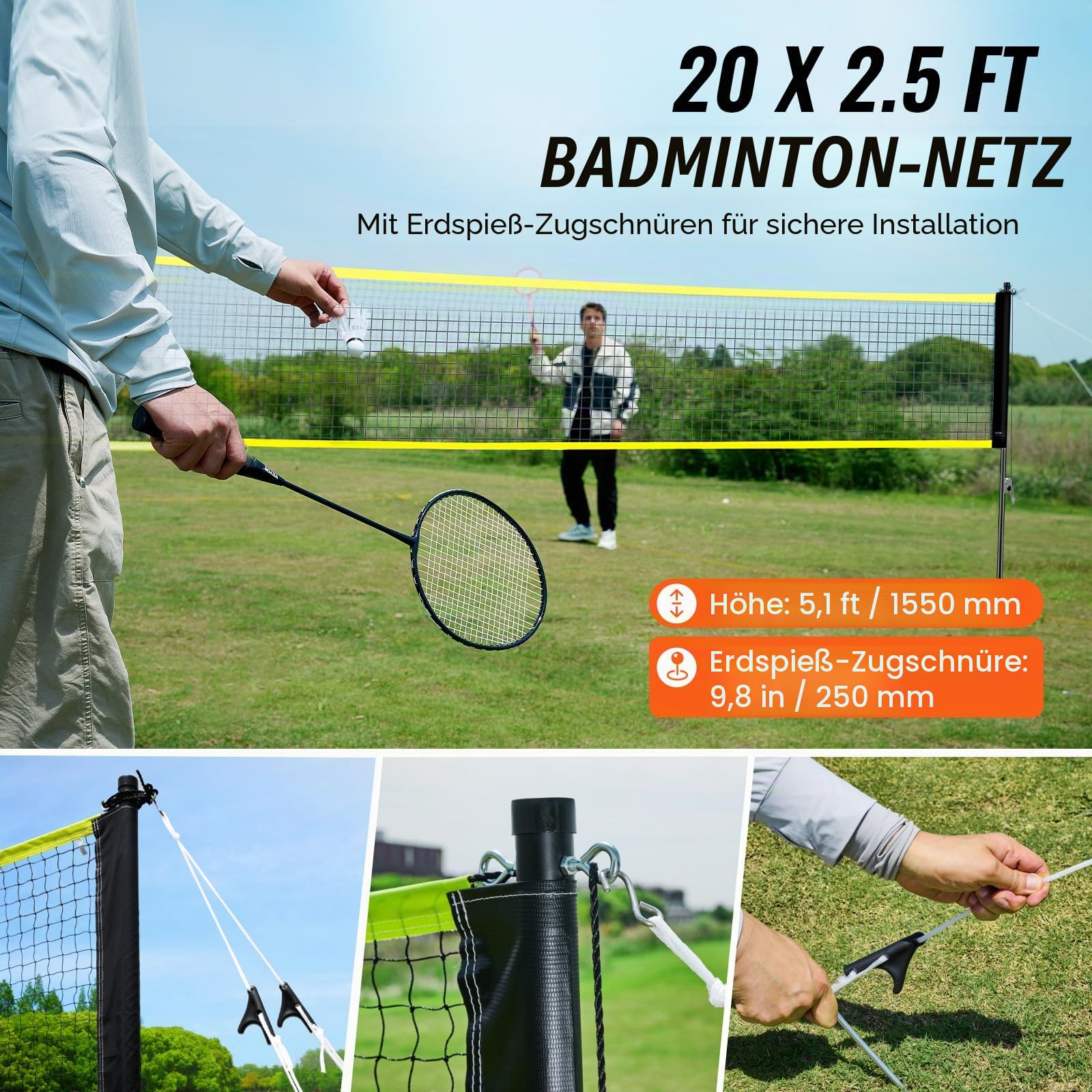 VEVOR Badminton-Netz-Set, Outdoor-Hinterhof, Strand, Park, Badminton-Netz, tragbares Badminton-Ausrüstungs-Set