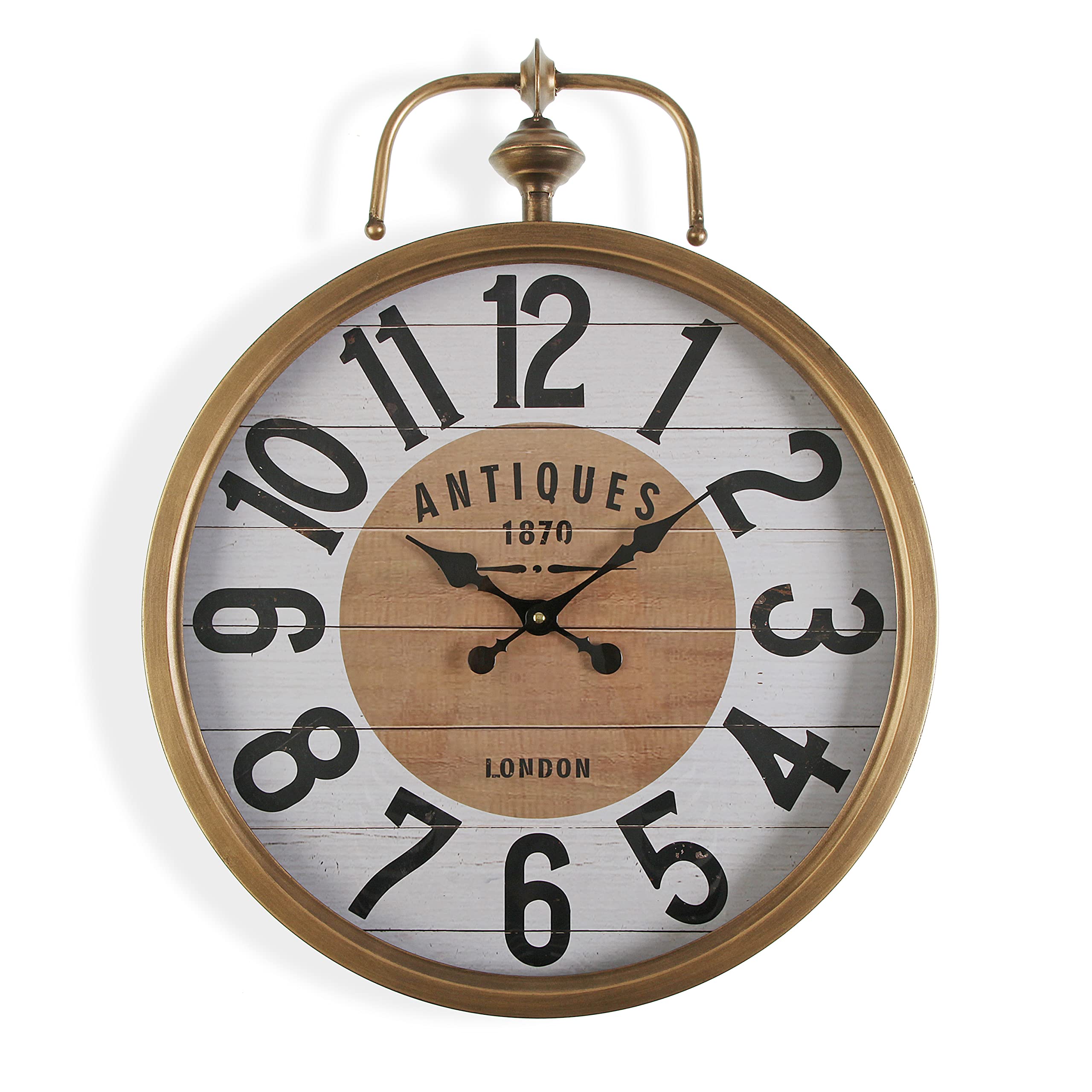 Versa Antiques Reloj de Pared Silencioso Decorativo para la Cocina, el Salón, el Comedor o la Habitación, Medidas (Al x L x An) 60 x 6 x 48 cm, Metal, Color Dorado y Blanco