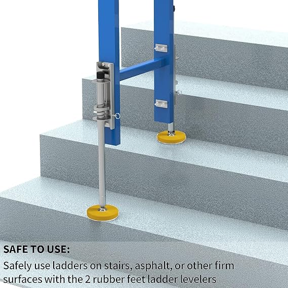 Ladder Leg Leveler,Ladder Leveler Pair with Anti-Slip Rubber Ladder Feet, Adjustable Extension Ladders Leg Ground Leveler, with Anti-Slip Pattern Steel Pole, Ladders Accessories