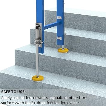Ladder Leg Leveler,Ladder Leveler Pair with Anti-Slip Rubber Ladder Feet, Adjustable Extension Ladders Leg Ground Leveler, with Anti-Slip Pattern Steel Pole, Ladders Accessories