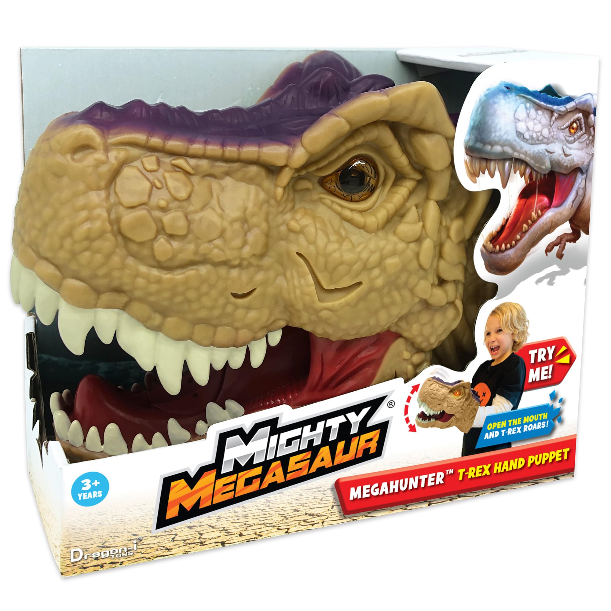 Dragon-i: Mighty Megasaur - Megahunter T-Rex Hand Puppet - Brown - Open & Close The Mouth, Roaring Sounds, Light-Up Eyes, Realistic Dino Head, Kids 3+-image-25