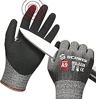 SCHWER ProGuard PR3326 ANSI A9 Cut Resistant Work Gloves - Extreme Protection, Non-Slip Sandy Nitrile, Touchscreen, Reinforced Thumb, Black XXL