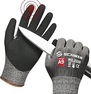 Schwer ProGuard Highest Level Cut Resistant Work Gloves PR3326 for Extreme Protection，ANSI A9 Cut Gloves with Reinforced Thumb, Non Slip, Non PFAS, Durable, Touch-screen, Black 120 Pairs, L
